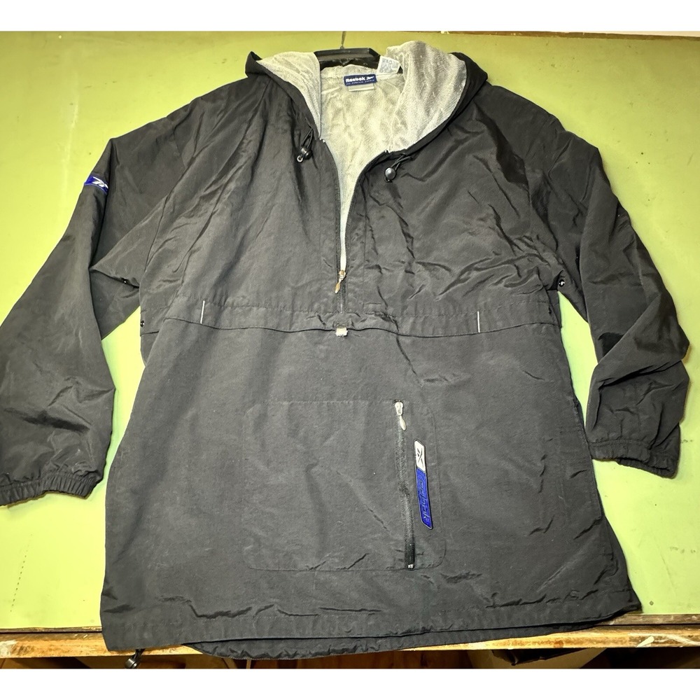 Preowned REEBOK All Purpose Sports 1/4 Zip Pullover Hooded Windbreaker Size XL